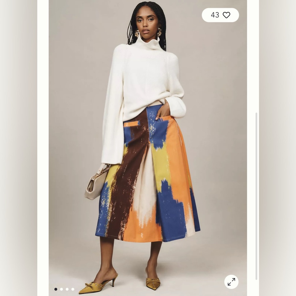 NWT Mehtap Elaidi Brushstroke Printed Denim Midi Skirt size small Anthropologie